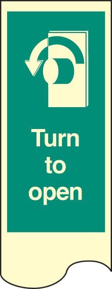 58230 Door plate - turn to open left photo rp  (75x300mm) Safety Sign