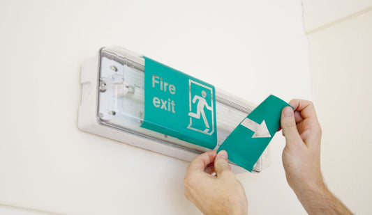 58302 Emergency light unit overlay British Standard BS 5499  (228x250mm) Safety Sign