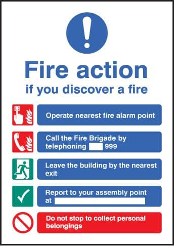 58318 Fire action - A5 rp  (148x210mm) Safety Sign