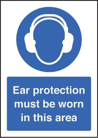 58399 Ear protection must be worn - A5 sav  (148x210mm) Safety Sign