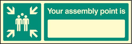 58661 Your assembly point is 150x50mm photo rigid  (150x50mm) Safety Sign
