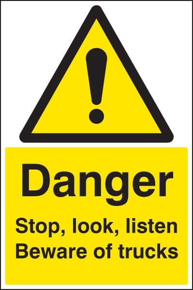 58735 Danger stop, look, listen beware of trucks floor graphic 400x600mm  (400x600mm) Safety Sign