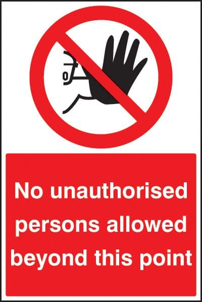 58740 No unauthorised persons beyond this point floor graphic 400x600mm  (400x600mm) Safety Sign