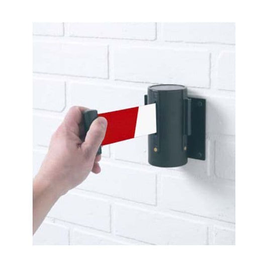 58926 Wall mounted retractable barrier 3m red/white webbing 50mm wide c/w screw in wall clip
