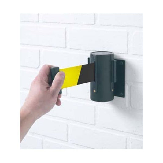 58927 Wall mounted retractable barrier 3m black/yellow webbing 50mm wide c/w screw in wall clip