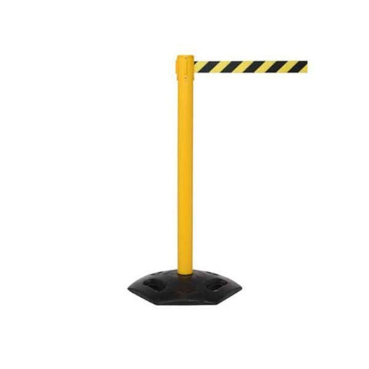 59046 Retractable industrial barrier on yellow post (3.4m black/yellow webbing) 1015mm high post
