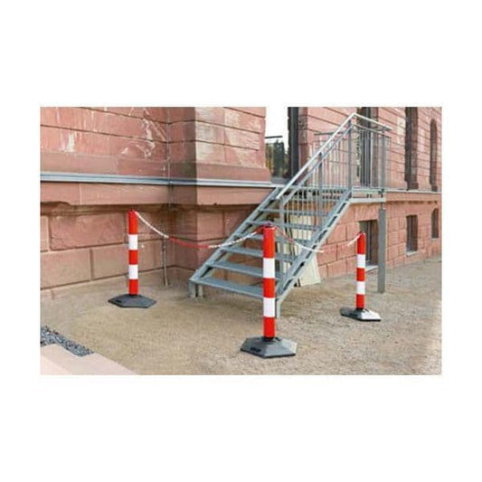 59047 Retractable industrial barrier on red post (3.4m red/white webbing) 1015mm high post
