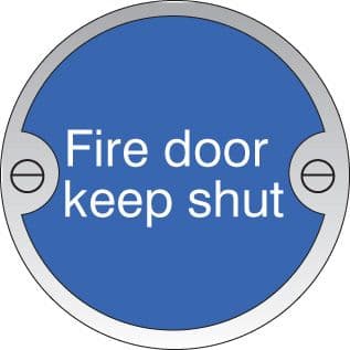59128 Fire door keep shut 76mm dia aluminium sign  (76mm dia) Safety Sign
