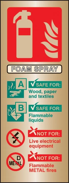 59179 Foam spray extinguisher identification brass 75x200mm  (75x200mm) Safety Sign