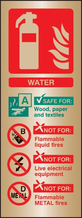 59182 Water extinguisher identification brass 75x200mm  (75x200mm) Safety Sign