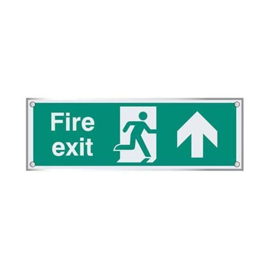 59469 Fire exit straight on visual impact 5mm acrylic sign 450x150mm c/w stand off locators