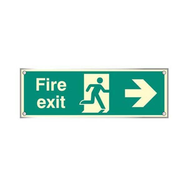 59472 Fire exit right visual impact 5mm acrylic  photolum. sign 450x150mm c/w stand off locators