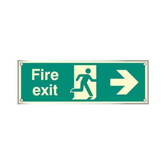 59472 Fire exit right visual impact 5mm acrylic  photolum. sign 450x150mm c/w stand off locators