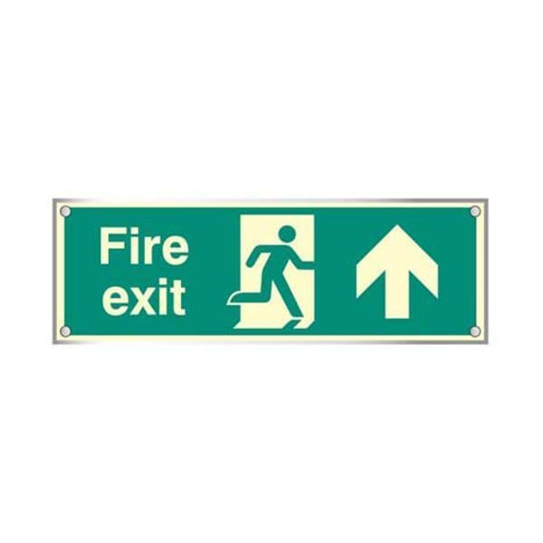 59473 Fire exit straight on visual impact 5mm photolum. acrylic sign 450x150mm c/w stand offs