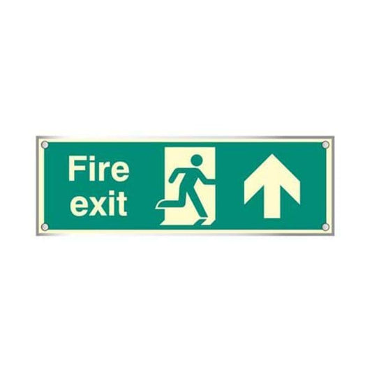 59473 Fire exit straight on visual impact 5mm photolum. acrylic sign 450x150mm c/w stand offs