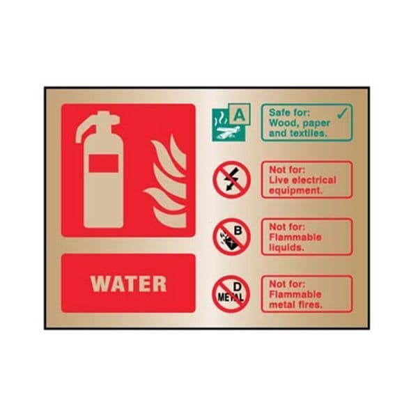 59484 Water extinguisher ID brass 150x200mm adhesive backed