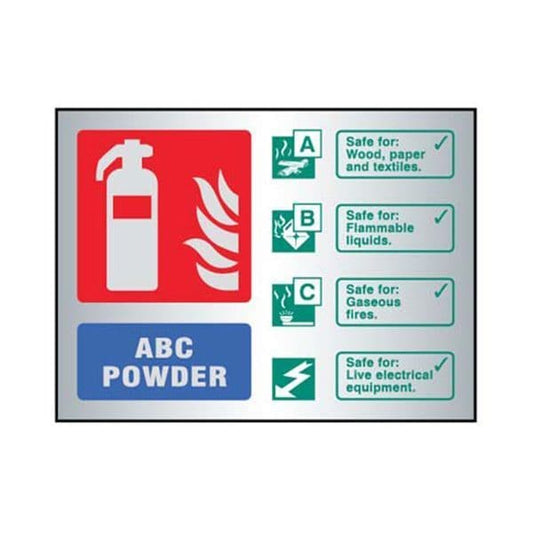 59491 ABC powder extinguisher ID aluminium 150x200mm adhesive backed