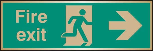 59517 Fire exit arrow right brass 300x100mm  (300x100mm) Safety Sign