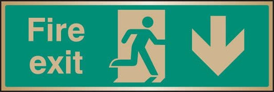 59518 Fire exit arrow down brass 300x100mm  (300x100mm) Safety Sign