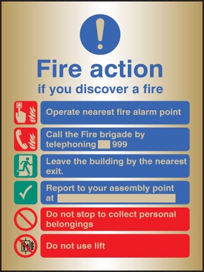 59539 Fire action manual dial with lift - brass  (150x200mm) Safety Sign