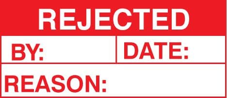 59757 100 S/A labels 50x20 rejected  (50x20mm) Safety Sign
