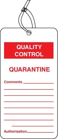 59785 QC tag quarantine pk of 10  (80x150mm) Safety Sign