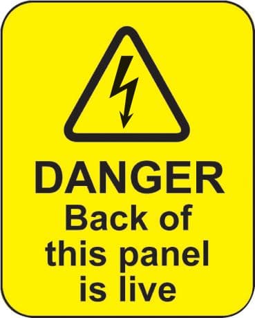 59795 Danger back of this panel is live roll of 100 labels 40x50mm  (40x50mm) Safety Sign