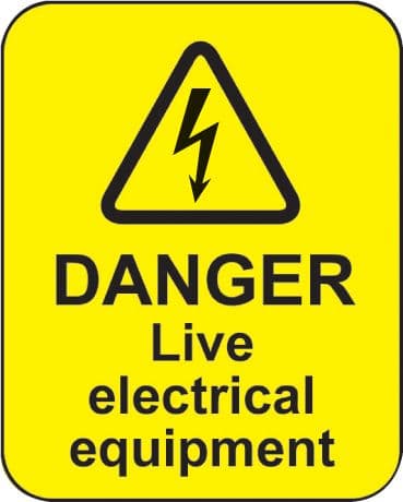 59797 Danger live electrical equipment roll of 100 labels 40x50mm  (40x50mm) Safety Sign