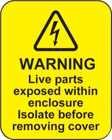 59798 Warning live parts within enclosure roll of 100 labels 40x50mm  (40x50mm) Safety Sign