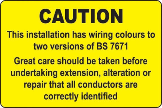 59819 This installation has wiring colours etc  roll of 100 labels 75x50mm  (75x50mm) Safety Sign