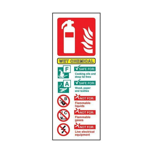 81231S Wet chemical extinguisher ID  sign - Quick-Fix with SAV Backing (75x200mm)