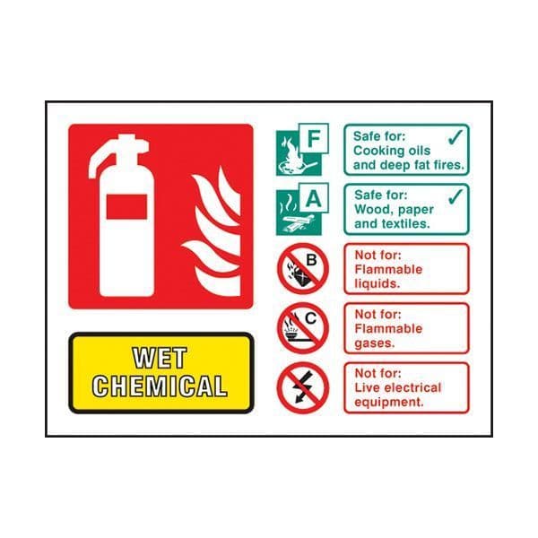 81236D Wet chemical extinguisher ID  sign - Quick-Fix with SAV Backing (100x150mm)