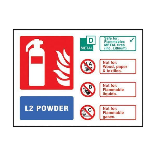 81241D L2 Powder extinguisher ID  sign - Quick-Fix with SAV Backing (100x150mm)