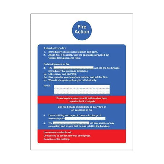 81401H Fire action brigade dialled manually sign - Quick-Fix with SAV Backing (300x250mm)