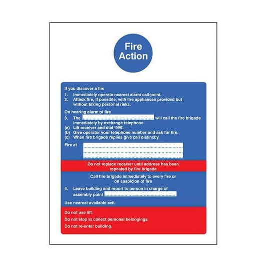 81402E Fire action brigade dialled manually with lift sign - Quick-Fix with SAV Backing (200x150mm)