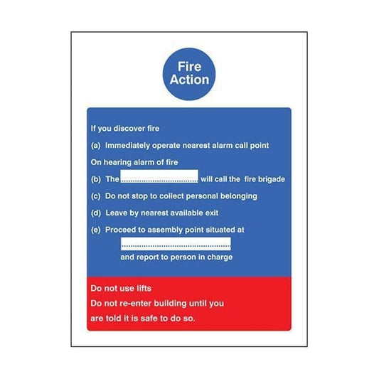 81403E Fire action brigade dialled manually sign - Quick-Fix with SAV Backing (200x150mm)