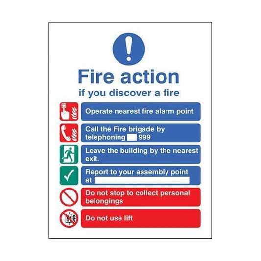 81419H Fire action brigade dialled manually lift in building sign - Quick-Fix (300x250mm)