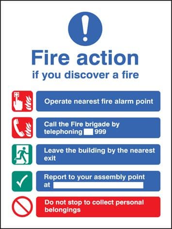 81420E Fire action EEC (manual without lift)  (200x150mm) Rigid PVC with SAV Backing Safety Sign