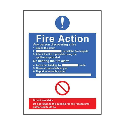 81423H General fire action no lift sign - Quick-Fix with SAV Backing (300x250mm)