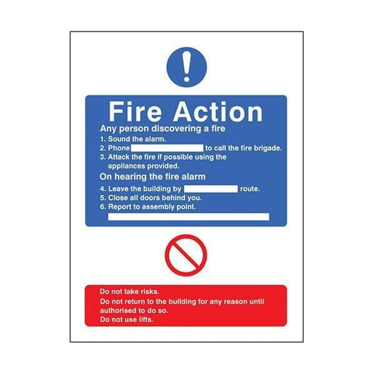 81432H General fire action with lift sign - Quick-Fix with SAV Backing (300x250mm)