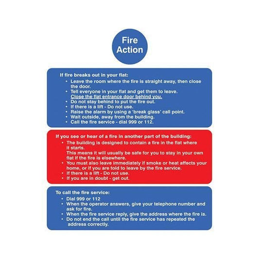 81438E Fire action notice (stay put) for flats sign - Quick-Fix with SAV Backing (200x150mm)