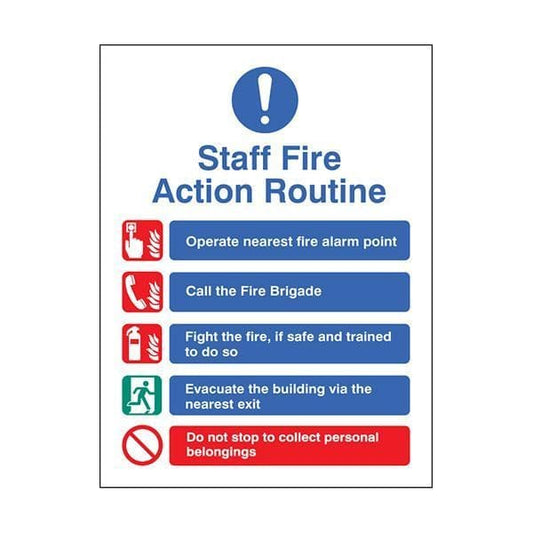 81439E Staff fire action routine sign - Quick-Fix with SAV Backing (200x150mm)