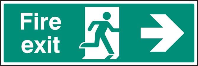 82004L Fire exit right arrow  (450x150mm) Rigid PVC with SAV Backing Safety Sign