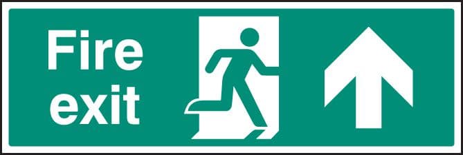 82007L Fire exit up  (450x150mm) Rigid PVC with SAV Backing Safety Sign