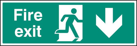 82008L Fire exit down  (450x150mm) Rigid PVC with SAV Backing Safety Sign
