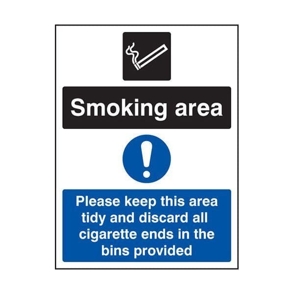 83081K Smoking area keep area tidy and discard all ends in bins sign - Quick-Fix (400x300mm)