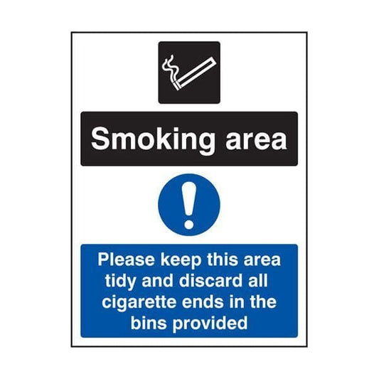 83081K Smoking area keep area tidy and discard all ends in bins sign - Quick-Fix (400x300mm)