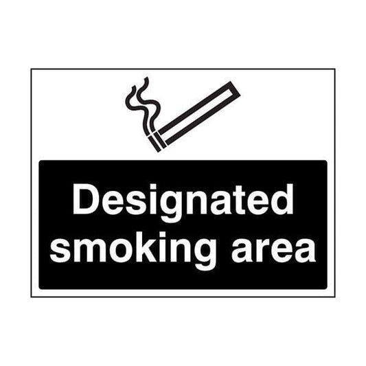 83247K Designated smoking area (white/black) sign - Quick-Fix with SAV Backing (400x300mm)