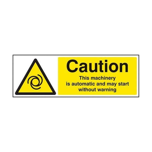 84228G Caution this machinery is automatic etc sign - Quick-Fix with SAV Backing (300x100mm)