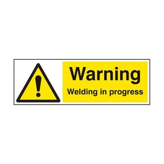 84497G Warning welding in progress sign - Quick-Fix with SAV Backing (300x100mm)